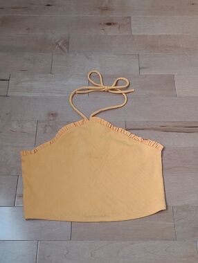ZARA NEW Orange Cotton Ribbed Cropped Halter Top Size Large NWT